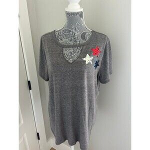 Lane Bryant Sequin Stars Red White Blue Plus Size 18 / 20 Top SS Shirt Blouse